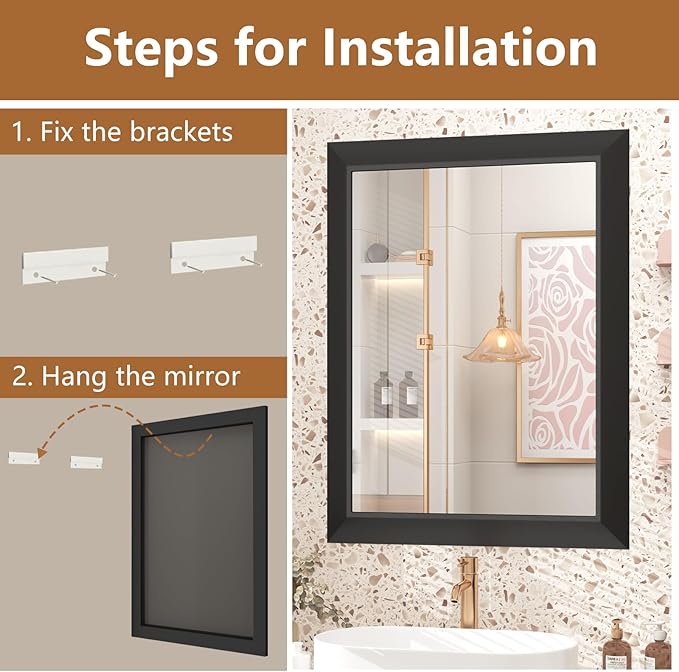 SMIROR 40x30 Matte Black Bathroom Vanity Mirror for Over Sink | Metal Wide Frame, Rectangle, Right- Angle Corner, Anti-Rust, Horizontally or Vertically Wall- Mounted for Home Remodel