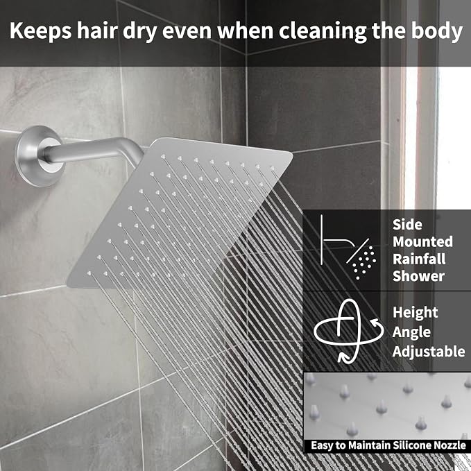 Shower System Brushed Nickel Shower Faucet Set with 2 Rain Shower Head(12+8 inch), Handheld Spray, with Temperature Display Function