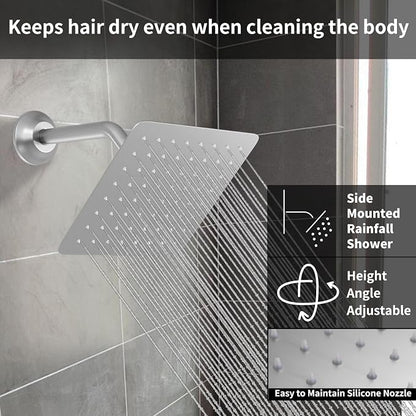 Shower System Brushed Nickel Shower Faucet Set with 2 Rain Shower Head(12+8 inch), Handheld Spray, with Temperature Display Function