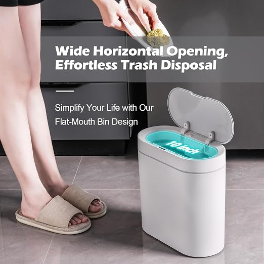 ELPHECO Bathroom Motion Sensor Trash can 2.5 Gallon Automatic Garbage Can, 9.5L Slim Plastic Smart Trash Bin with Lid Bathroom Decor, Sensor Garbage can for Bedroom, Kitchen, Office, White