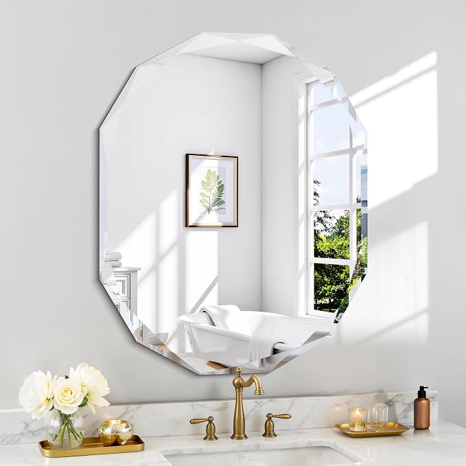 GLASHOM Frameless Oval Bathroom Mirror, 24x30 inch Beveled Wall Mirror | Modern Vanity Decor Mirror for Bathroom, Living Room, Entryway, Bathroom Mirrors for Over Sink Horizontal or Vertical