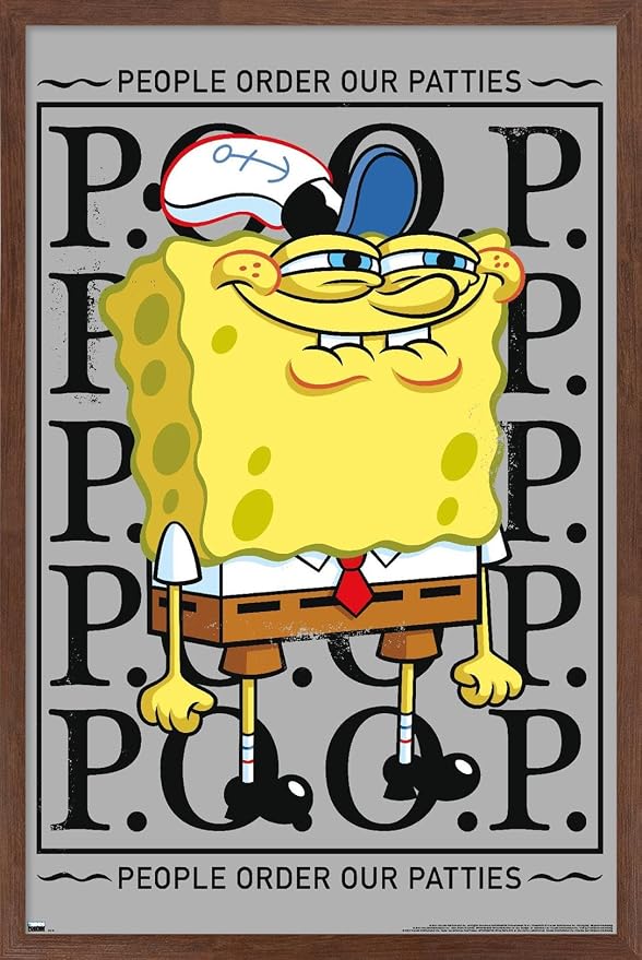 Trends International Nickelodeon Spongebob - P.O.O.P. Wall Poster, 22.4L x 14.7W, Mahogany Framed Version