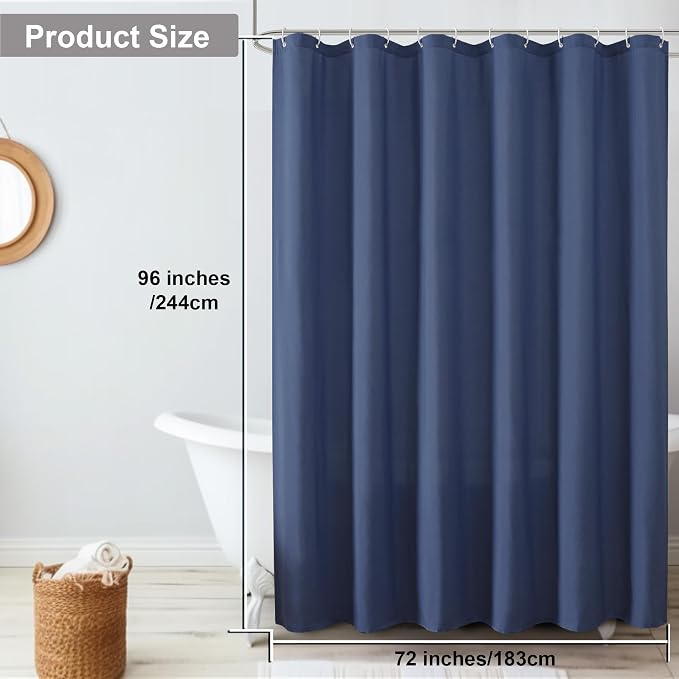 OVZME Zora 96 Inch Shower Curtain Set with 12 Plastic Hooks, Plain Fabric Shower Curtain for Bathroom - Extra Long Shower Curtain, Water Resistance, Machine Washable Soft Cloth, 72WX96L, Dusty Blue