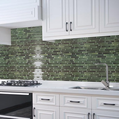 Art3d Peel and Stick Stone Design Wall Tile, 12 x 12 Inch, 10-Sheet, Green | Moisture Resistant, Strong Adhesive, Sturdy, Cleanable, Easy to Install, for Kitchen, Laundry Room, Ideal for New Home Buyers