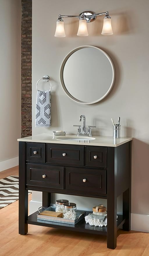 Moen YB2863CH Eva 3-Light Dual-Mount Bath Bathroom Vanity Fixture with Frosted Glass, Chrome