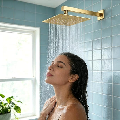Midanya Square Rain Shower Head,High Pressure,Brushed Gold 10 Inch | 360°Swivel,Ceiling or Wall Mount,Waterfall Full Body Coverage,Bathroom Remodel,Stainless Steel Large Rainfall Shower Head