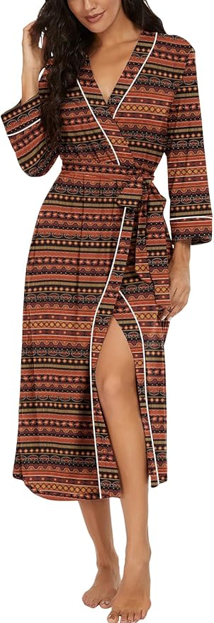 PrinStory Robes for Women 3/4 Sleeve Long Bath Robe XS-4XL | V-Neck Knit Bathrobe with Pockets, Lightweight, Soft, Breathable Robes for Shower, Spa, Travel, Home, Party, Nursing