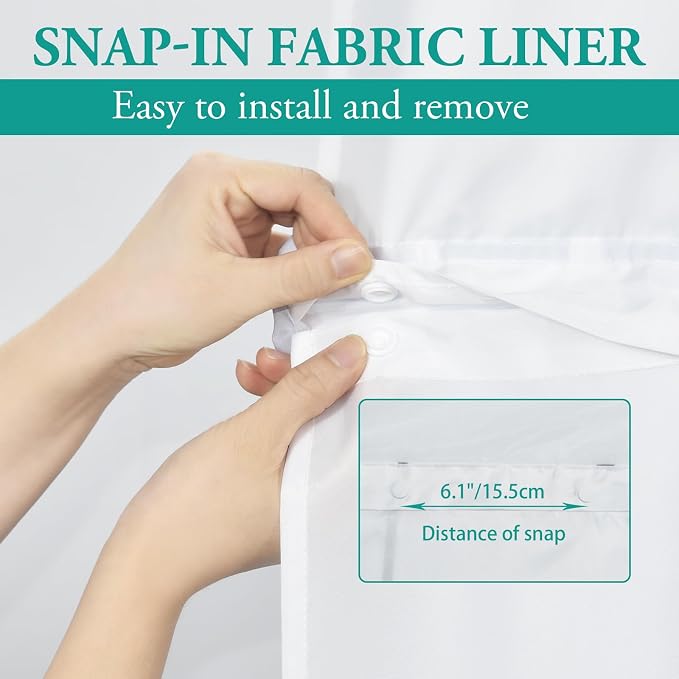 No Hook Shower Curtain with Liner, Ombre Light Grey, 71 x 86 Inch | Stripe Pattern,Waterproof,Quick Dry,Mesh Top Window,Bottom Magnets,Hotel Style,Machine Washable,Modern,for Bathroom