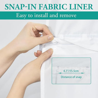 No Hook Shower Curtain with Liner, Ombre Light Grey, 71 x 86 Inch | Stripe Pattern,Waterproof,Quick Dry,Mesh Top Window,Bottom Magnets,Hotel Style,Machine Washable,Modern,for Bathroom