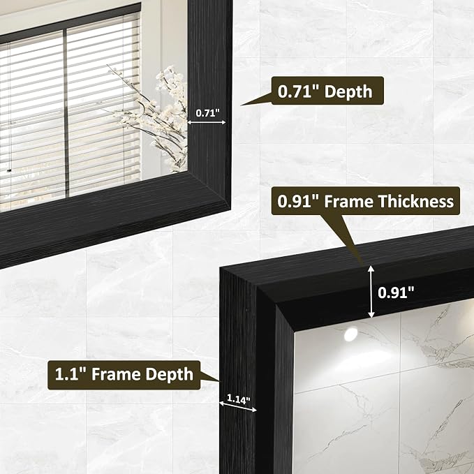 WEER Black Bathroom Mirror 22X30 Inch Rectangle | Matte Black Framed, Tempered Glass, Anti-Rust, Wall Mounted, Hangs Vertically or Horizontally