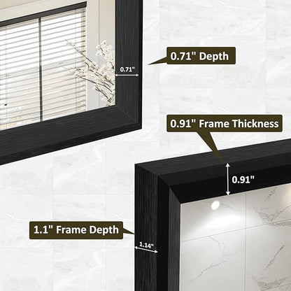 WEER Black Framed Mirror 36X30 Inch, Rectangular Matte Black Bathroom Vanity Mirror, Farmhouse Bathroom Mirror with Tempered Glass, Anti-Rust, Hangs Horizontal or Vertical