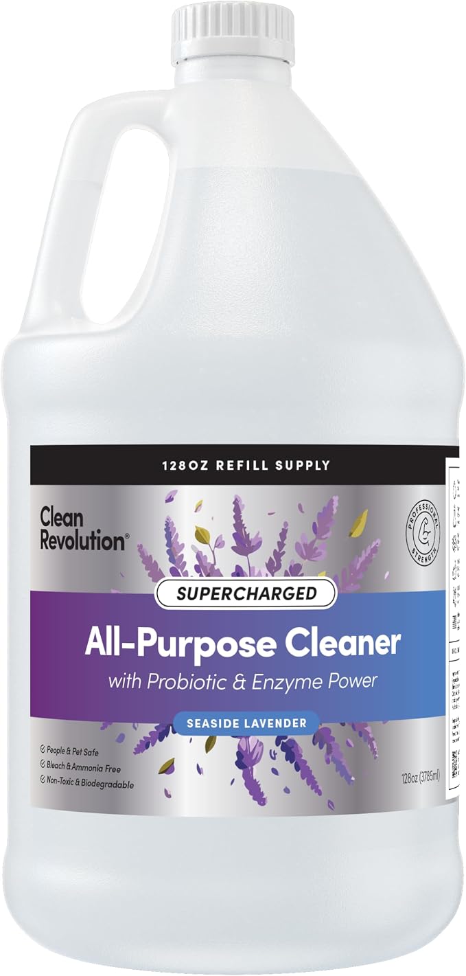 Clean Revolution SuperCharged All Purpose Cleaner, Non-Toxic, Eco-Friendly & Plant-Based, Ready to Use, Seaside Lavender, 128 Fl oz