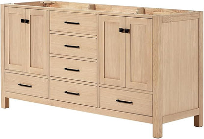 ARIEL Cambridge 66-inch Bathroom Vanity Base Cabinet,Solid Wood, 4 Soft Closing Doors, 6 Dovetail Drawers, White Oak