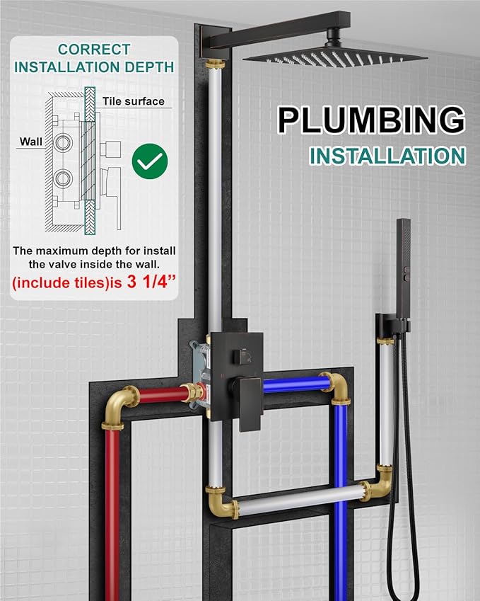 Shower Faucet Set Rainfall Shower System with Square Showerhead and Handle Set Fixture with 2 in 1 Function Handheld Sprayer Wall Mounted Trim Repair Kit Rough-in Valve 8 Inch Oil Rubbed Bronze
