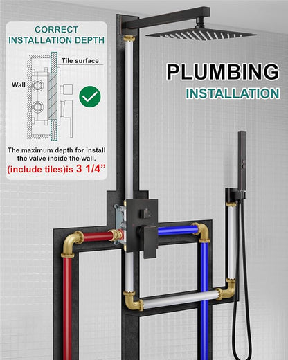Shower Faucet Set Rainfall Shower System with Square Showerhead and Handle Set Fixture with 2 in 1 Function Handheld Sprayer Wall Mounted Trim Repair Kit Rough-in Valve 8 Inch Oil Rubbed Bronze