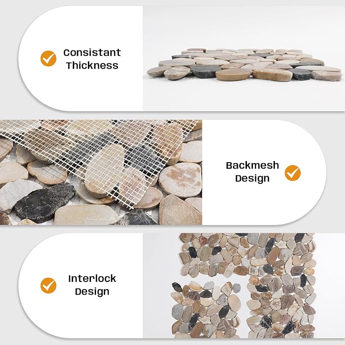 Pebble Tile for Shower Floor, Brown Sliced Stone Pebble Mosaic Tile | Stain Resistant 12"x12" Stone Backsplash for Kitchen, Fireplace Surround & Spa Wall Decor Outdoor Areas and Garden Path 5SqFt
