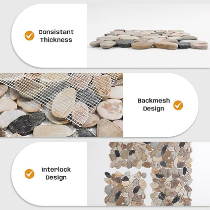 Pebble Tile for Shower Floor, Brown Sliced Stone Pebble Mosaic Tile | Stain Resistant 12"x12" Stone Backsplash for Kitchen, Fireplace Surround & Spa Wall Decor Outdoor Areas and Garden Path 5SqFt