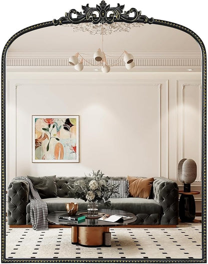 WallBeyond Black Vintage Mirror for Vanity 28x36 Inch, Black Antique Mirror with Ornate Frame, Arched Vintage Wall for Bathroom, Living Room, Fireplace, Entryway