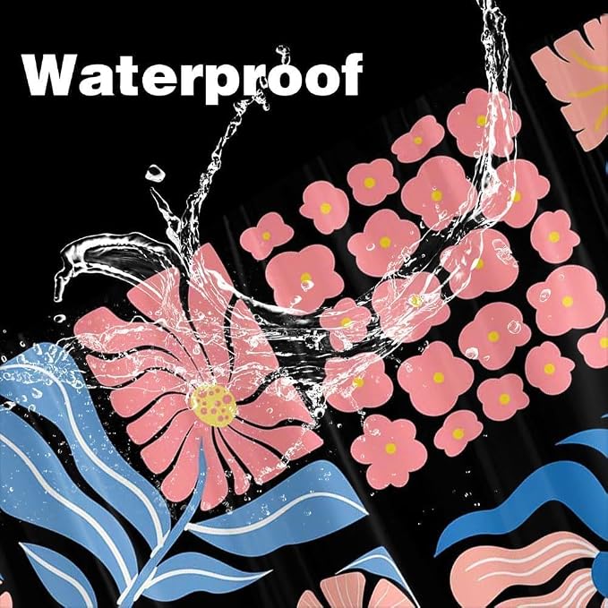 JAWO Pink Turquoise Shower Curtain for Bathroom, Retro Boho Floral Bathroom Curtain Decor, Vintage Abstract Botanical Geometric Groovy Aesthetic Pattern Shower Curtain Sets with 12 Hooks,60X70IN