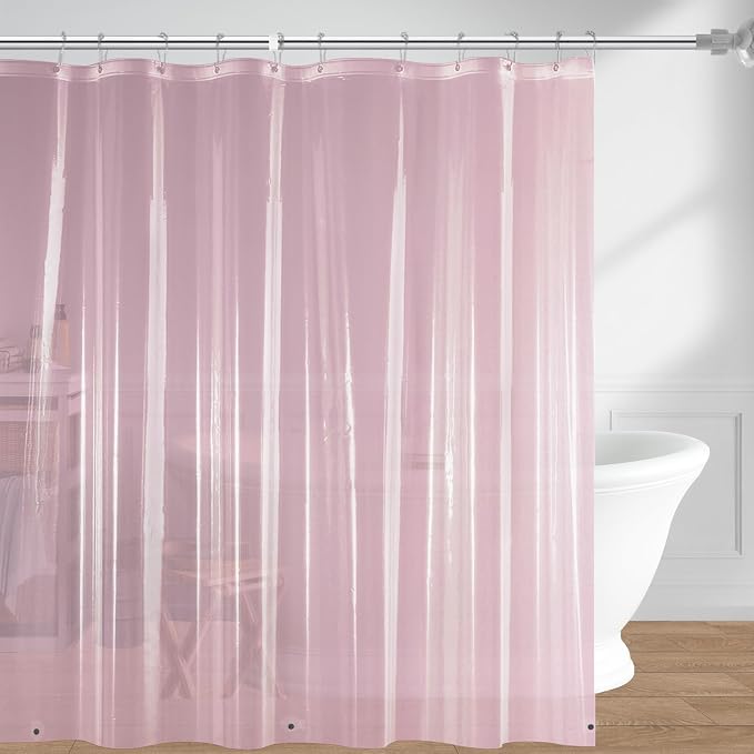 downluxe Shower Curtain Liner, PEVA Plastic Shower Liner with 3 Magnets, 72" x 72" Waterproof Bathroom Curtain, Pink, 1 Pack