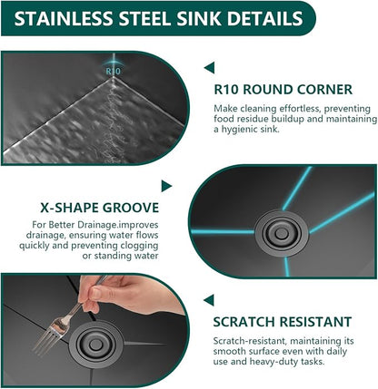 Drop-In Kitchen Sink:32in Stainless Single Bowl Sink &Accessories | Spacious 32-Inch Workstation Sink with 7-in-1 Accessory Set, Designed for Large Families