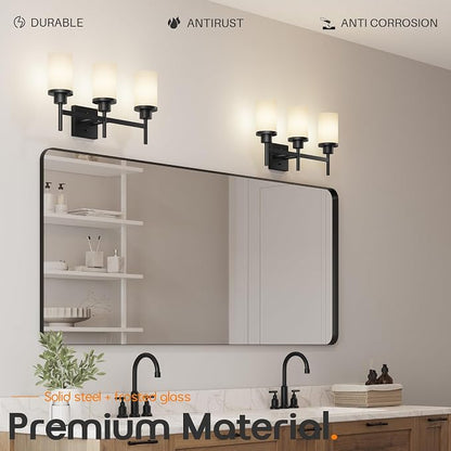Vanity Lighting Fixtures Oil Rubbed Bronze 3-Light with White Frosted Glass Shade, Wall Sconces for Bathroom Cabinet Porch Kitchen T001ORB-L3