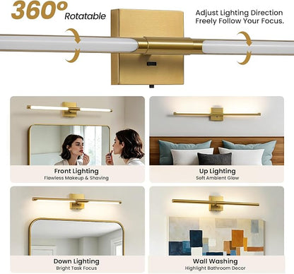 Epinl Gold Vanity Light for Bathroom, 32 inch 5CCT Dimmable Bathroom Lighting Fixture Over Mirror, Modern Brush Gold LED Vanity Lights, 360° Rotatable Bathroom Lights