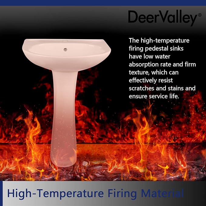 DeerValley Ally 20x16.54 Inch U-Shape White Ceramic Pedestal Sink with Overflow, Modern Bathroom Pedestal Sink, DV-1P525