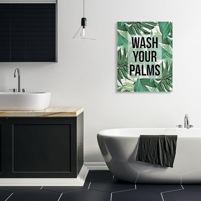 Stupell Industries Bathroom Palm Phrase, 30 x 40 Inch Canvas Wall Art | Stupell Industries · By Lil' Rue · Ready to hang · Great for bath and laundry spaces · Made in USA