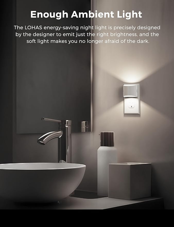L LOHAS LED Night Lights Plug into Wall, Dimmable Night Light 2 Pack | Plug in Night Light with 3 Level Brightness, 5000K Daylight, White Housing