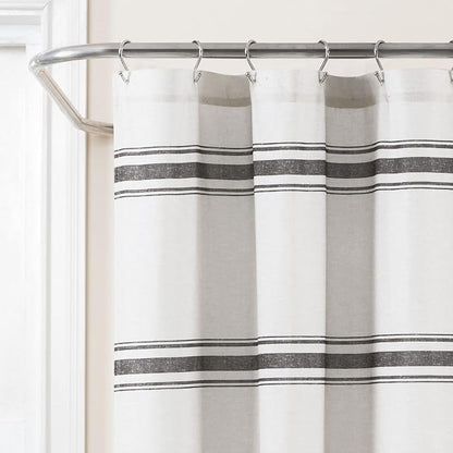 Lush Decor Farmhouse Stripe Cotton Shower Curtain, 72" W x 72" L, Black - Striped Bathroom Curtain - Fabric Shower Curtains - Farmhouse Bathroom Decor