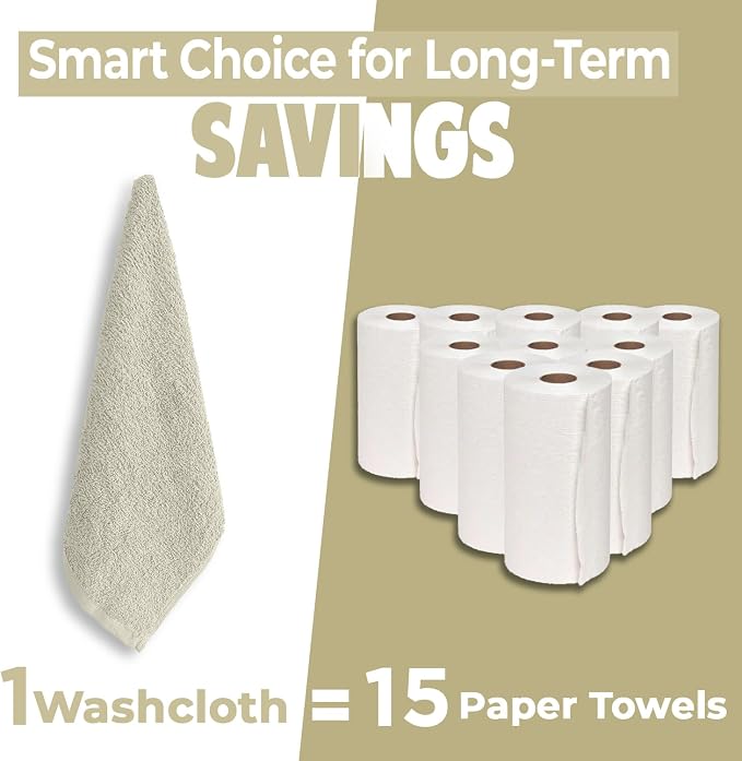 DAN RIVER 12 Pack Cotton Wash Cloths Set for Showering [12x12] Ivory | Lighter Weight, Quick to Dry, Super Soft & Absorbent Face Towels, Hotel Quality, Perfect for Bathroom, Gym, Spa