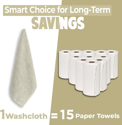 DAN RIVER 24 Pack Cotton Wash Cloths Set for Showering [12x12] Ivory | Lighter Weight, Quick to Dry, Super Soft & Absorbent Face Towels, Hotel Quality, Perfect for Bathroom, Gym, Spa