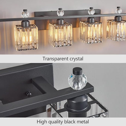 Vanity Lights 6-Light Modern Crystal Vanity Light Sand Black Bathroom Light Fixtures Over Mirror Crystal Bathroom Vanity Lighting Fixtures