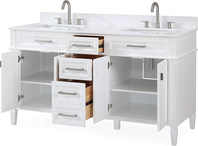60" Durand Contemporary Modern White Double Sink Bathroom Vanity 1808-D60W
