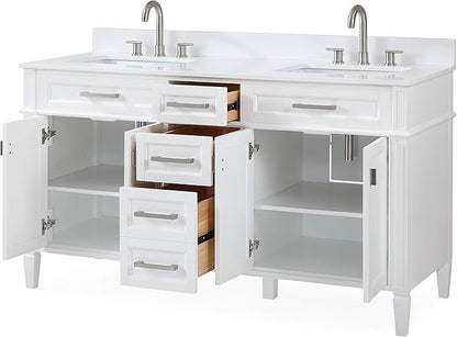 60" Durand Contemporary Modern White Double Sink Bathroom Vanity 1808-D60W