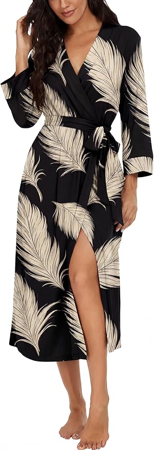 VINTATRE Women Kimono Robes Long Knit Bathrobe Lightweight Soft Knit Sleepwear V-neck Casual Ladies Loungewear