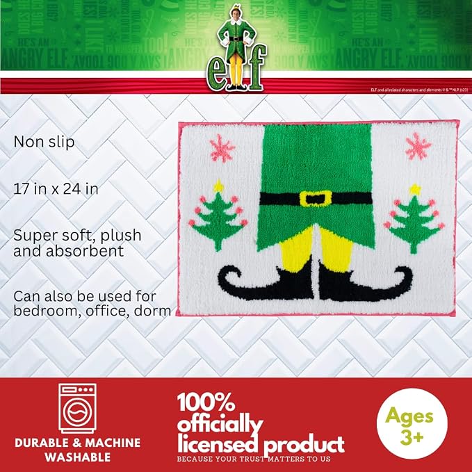 Elf Movie Buddy Christmas Bathroom Mat Rug (17x24) - Non-Slip Plush Poly Knit Holiday Home Decor Accent - (Officially Licensed Product) By Franco Collectibles