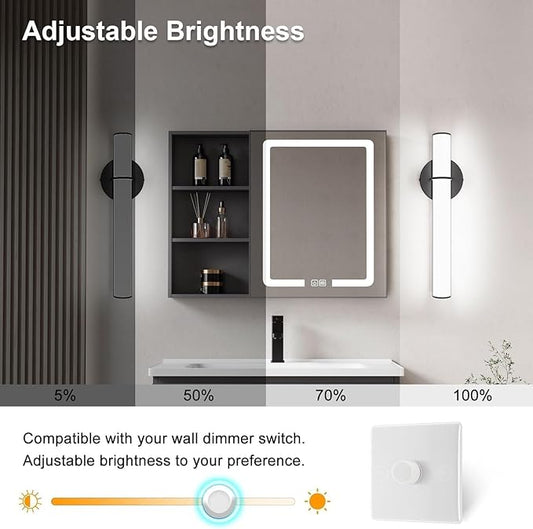 OOWOLF 2-Pack 17.3” LED Vanity Light, 12W 1200LM 5000K Daylight Dimmable Bathroom Light Vertical or Horizontal, Modern Bathroom Led Wall Sconces, Energy Saving, for Mirror Bedroom Living Room Hallway