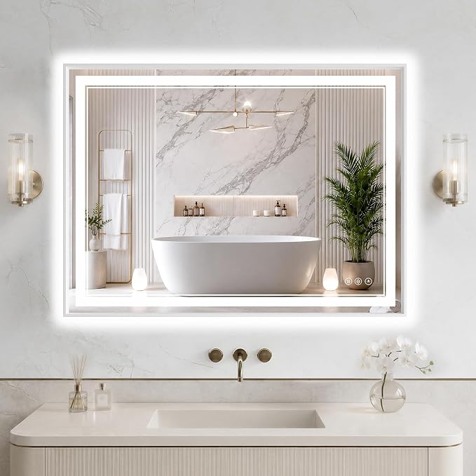 30"x40" LED Bathroom Mirror with Lights, Backlit + Front Lit, Anti-Fog | Lighted Bathroom Mirror with One-Piece Aluminum Alloy Frame, HD Shatterproof Tempered Glass, Dimmable, Memory Function