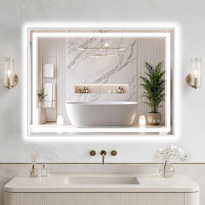 30"x40" LED Bathroom Mirror with Lights, Backlit + Front Lit, Anti-Fog | Lighted Bathroom Mirror with One-Piece Aluminum Alloy Frame, HD Shatterproof Tempered Glass, Dimmable, Memory Function
