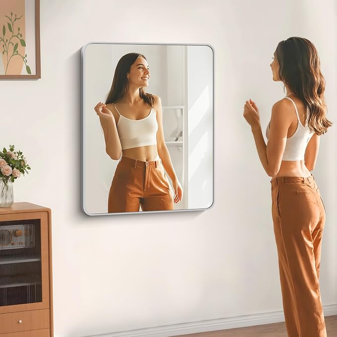 DESBING 30" x 36"Bathroom Mirror, Silver Wall Mirror with Metal Frame, Decorative Rectangular Vanity Mirror for Bedroom Bathroom Living Room Entryway (Horizontal/Vertical)