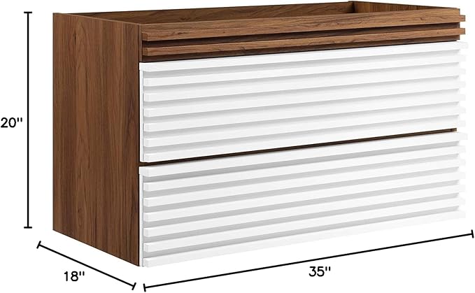 Modway Render 36" Wall-Mount Bathroom Vanity Cabinet in White Walnut - Sink Basin Not Included