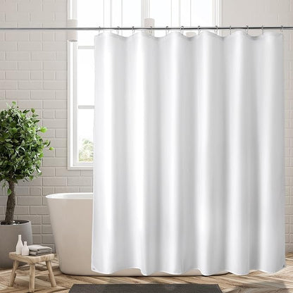Titanker Fabric Shower Curtain Liner Washable, 72 x 65 Inches, White Shower Liner Fabric with 2 Magnets, Bathroom Polyester Shower Liner Waterproof Soft Lightweight, White