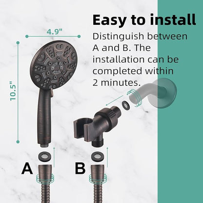 Cobbe 8-Setting Handheld Shower Head, Water-Saving Design, ORB | Trickle Pause Mode, 5ft Stainless Steel Hose, Brass Swivel Bracket, Tool-Free Installation