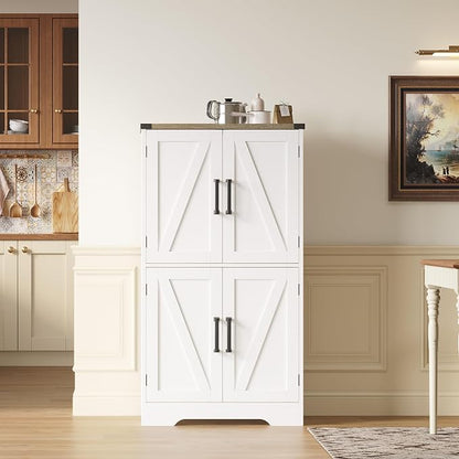 Treocho Farmhouse Bathroom Floor Cabinet with Adjustable Shelves | 13.78"D x 23.62"W x 43.46"H, Freestanding Kitchen Pantry Cabinet, Cupboard for Living Room, Dining Room, White