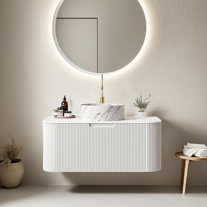 36" Floating Bathroom Vanity with Sink, Modern Bathroom Cabinet with Ultra-Thin Ceramic Basin and Marble Top, Large Storage Drawer, Soft-Close Design, White