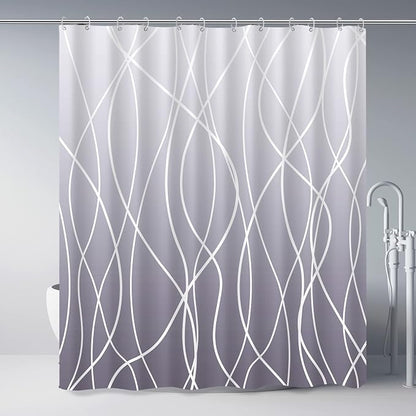 Striped Shower Curtain for Bathroom, Ombre Purple, 72" W x 72" L | with Hooks, Modern Hotel Style, Water Repellent, Washable, Weighted Hem