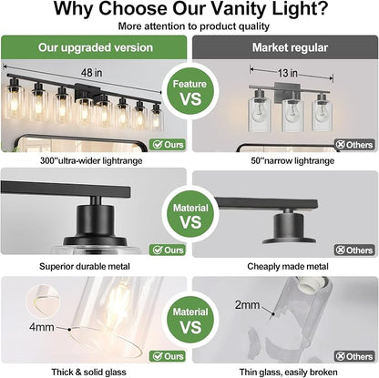 Indoi 8-Light Bathroom Light Fixtures, Matte Black Modern Vanity Lights with Clear Glass Shades, Bathroom Wall Lamp for Mirror Living Room Cabinet Bedroom Porch