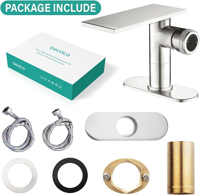 becola Modern Bathroom Sink Faucet， Brushed Nickel Vessel Sink Faucet，Single Hole Cold and Hot Basin Mixer Faucet for Bathroom Sink，Single Handle Vanity Faucet with Adjust Knobs and Deck Plate